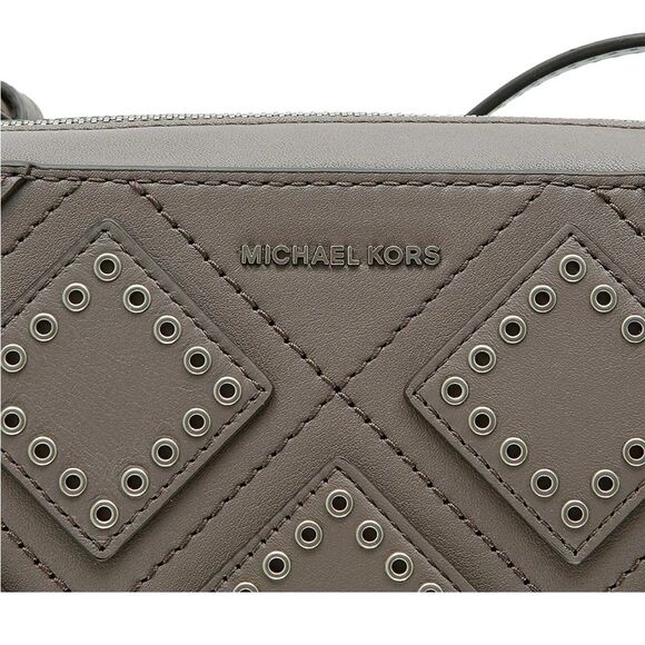 Michael Kors genuine Diamond Grommet Crossbody Leather Bag CINDER Neutral - Picture 2 of 12